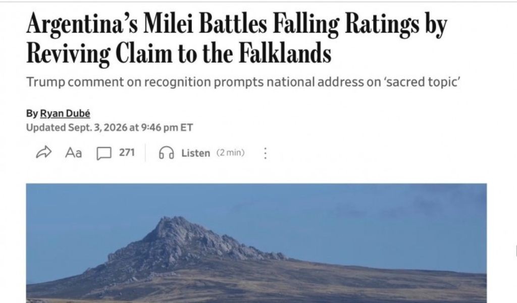Milei se abraza a Malvinas mientras las encuestas le dan la espalda y el Wall Street Journal lo retrat&oacute;